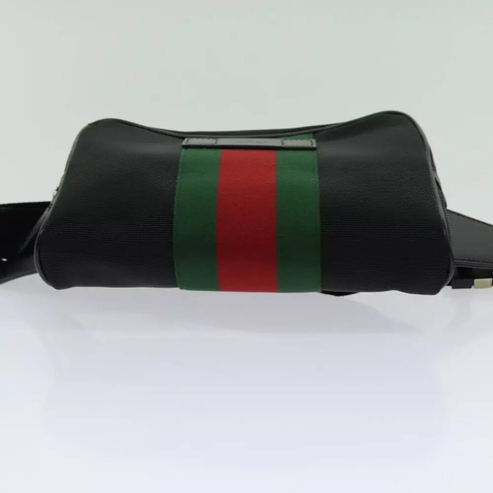 GUCCI Web Sherry Line Waist bag Canvas Outlet Black Red Green - Picture 4 of 7